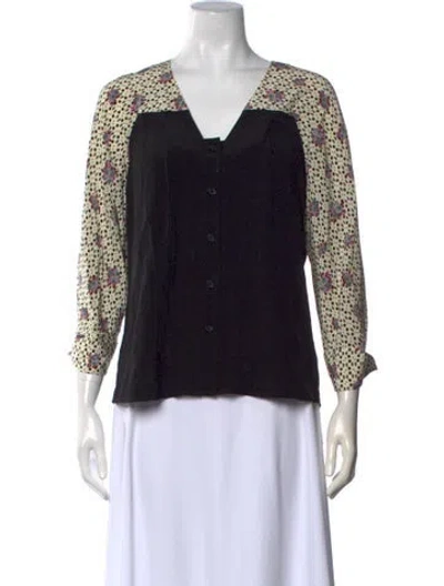 Pre-owned Maison Mayle Silk Floral Print Top In Black