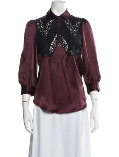 Pre-owned Maison Mayle Silk Lace Pattern Blouse In Burgundy