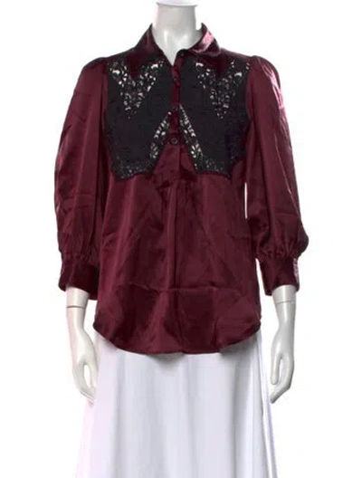 Pre-owned Maison Mayle Silk Lace Pattern Blouse In Burgundy