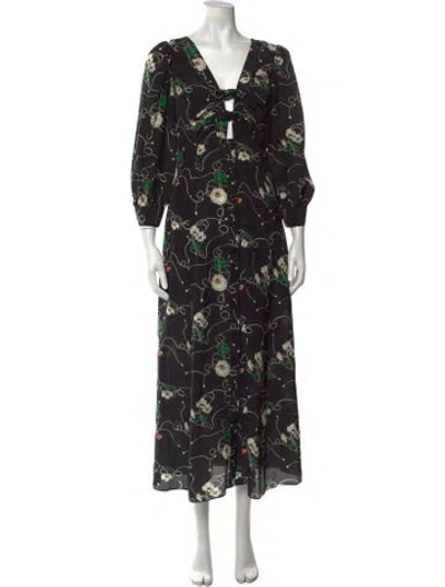 Pre-owned Maison Mayle Silk Long Dress In Black