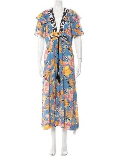 Pre-owned Maison Mayle Silk Long Dress In Blue