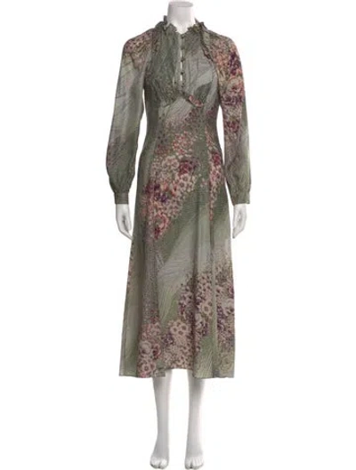 Pre-owned Maison Mayle Silk Long Dress In Green