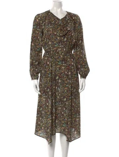 Pre-owned Maison Mayle Silk Midi Length Dress In Brown