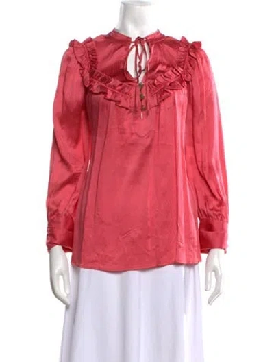 Pre-owned Maison Mayle Silk Tie Neck Blouse In Pink