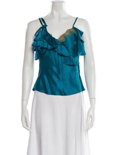 Pre-owned Maison Mayle Silk V-neck Top In Blue