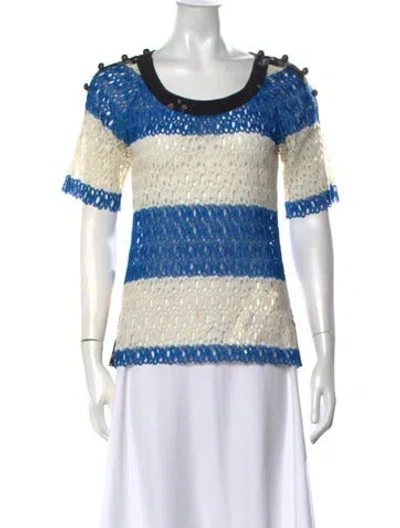 Pre-owned Maison Mayle Striped Scoop Neck Top In White