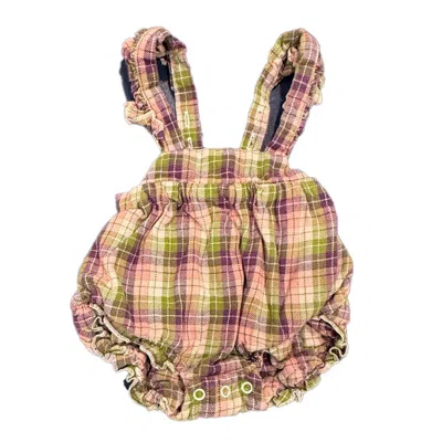 Pre-owned Maison Me Kids' Girls Purple Green Plaid Romper In Multi