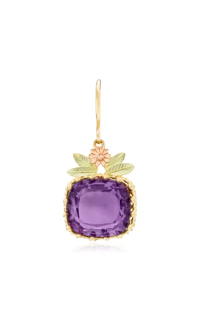 Maison Mellerio 18k Yellow Gold Pierreries Earrings With Amethyst And Flower Motif; Asymetrical Pair In Purple