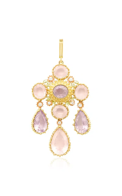 Maison Mellerio 18k Yellow Gold Talisman Pierreries Rose Charm In Pink