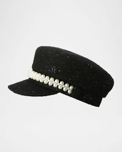 Maison Michel Abby Sequined Tweed Newsboy Hat In Black