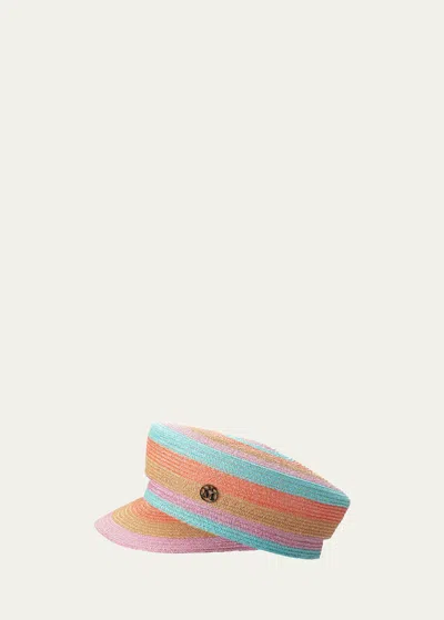 Maison Michel Abby Stripe-print Straw Cap In Multi