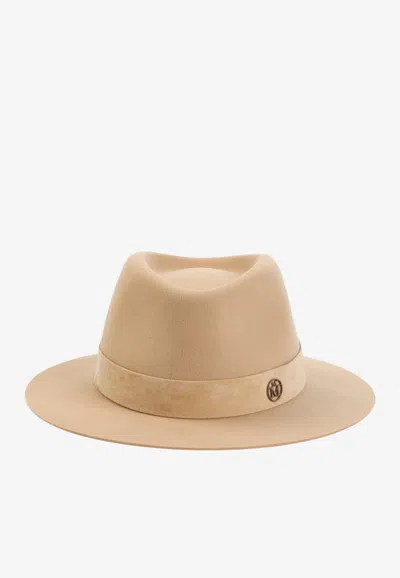 Maison Michel Andre Suede Fedora Hat In Beige