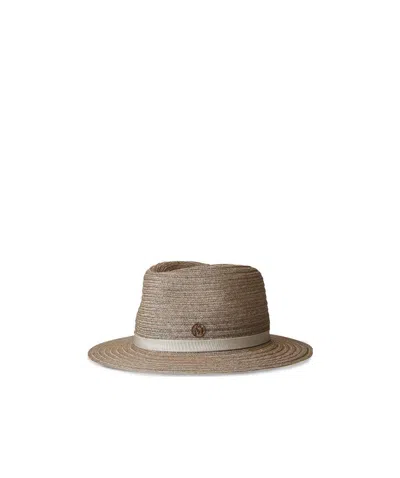 Maison Michel Andre Woven Fedora Hat In Brown