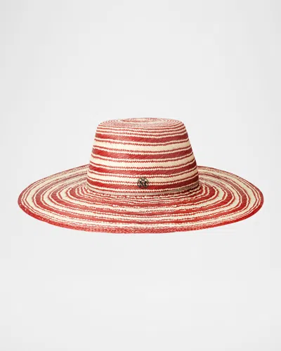 Maison Michel Aude Striped Straw Floppy Hat In Natural Red