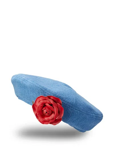 Maison Michel Augusta Rose-detailed Hat In Blue