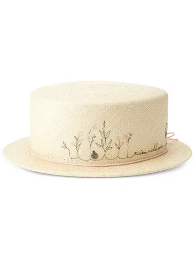 Maison Michel Auguste Straw Boater Hat In Neutrals