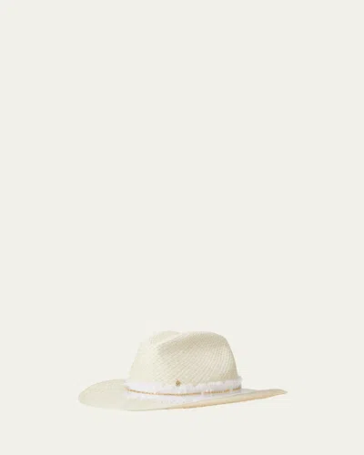 Maison Michel Austin Denim Strass Straw Cowboy Hat In Natural