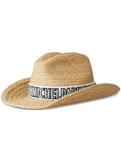 Maison Michel Austin Logo-embroidered Sun Hat In Neutrals