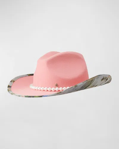 Maison Michel Austin Pearly Wool Felt Cowboy Hat In Floral Pink