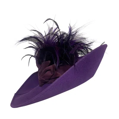 Pre-owned Maison Michel Autumn/winter Purple Felt Wide Brim Hat W Suede Crown & Feathers