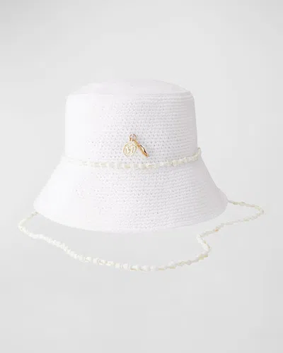 Maison Michel Axel Crochet Bucket Bag With Seashell Strap In White