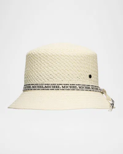 Maison Michel Axel Rollable Straw Bucket Hat In Neutral