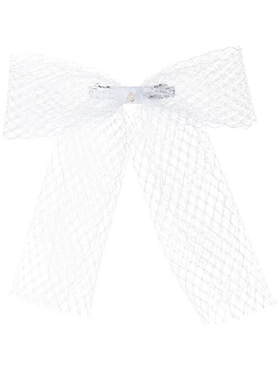 Maison Michel Aya Bow Fishnet Barrette In White