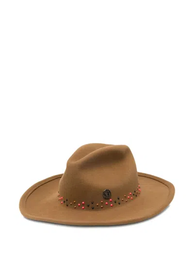 Maison Michel Beaded Felt Hat In Brown
