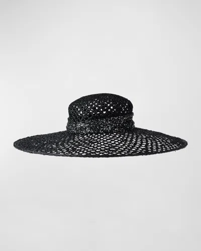 Maison Michel Bianca Sequined Cannage Straw Hat In Black