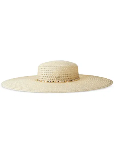 Maison Michel Bianca Bead-embellished Straw Sun Hat In Neutrals