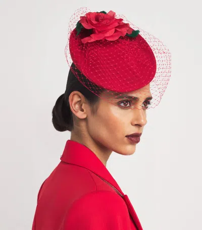 Maison Michel Bibi Rose Veiled Hat Fascinator In Red