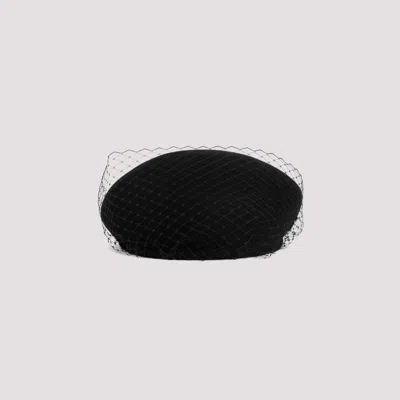 Maison Michel Black Bonnie Veil Hat In Animal Print