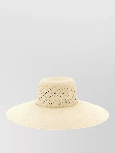 Maison Michel Blanche Hat Wide Brim Woven Pattern In Gray