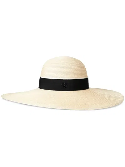 Maison Michel Blanche Logo-detail Straw Hat In Nude
