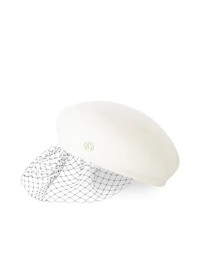 Maison Michel Bonnie Veil Beret Hat In White