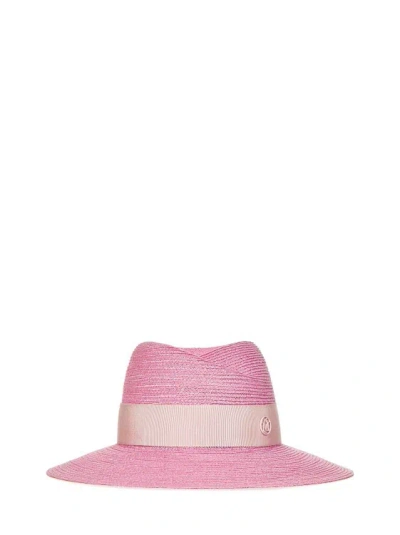 Maison Michel Bubblegum Straw Fedora Hat In Pink