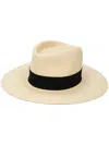 Maison Michel Straw Logo Plaque Hat In Neutrals