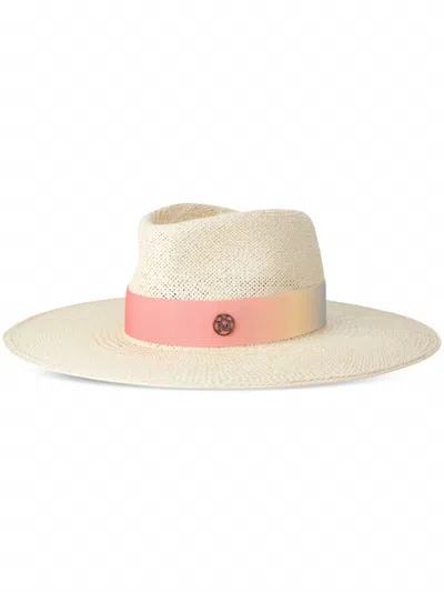 Maison Michel Charles Sunset Ribbon On Torcido Hat In Natural In White