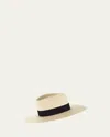 Maison Michel Fedora In Natural Straw With A Beige Ribbon In Neutral