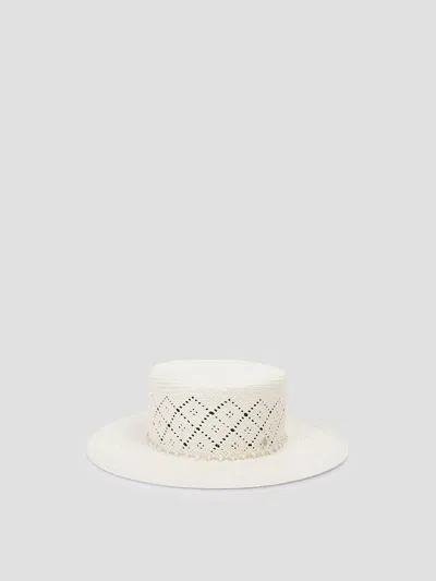 Maison Michel Chic Mini Brimmed Hat In White