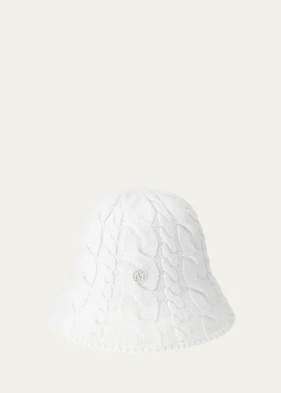 MAISON MICHEL CLEM WHITE CABLE KNIT CASHMERE BUCKET HAT