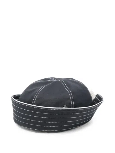 Maison Michel Contrast-stitch Bow-detail Sailor Hat In Blue
