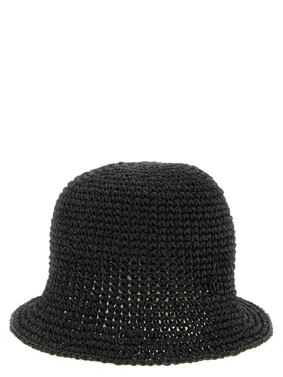 Maison Michel Crocheted Straw Bucket Hat In Black