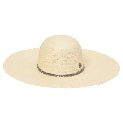 Maison Michel Crystal Embellished Hat In Beige Straw