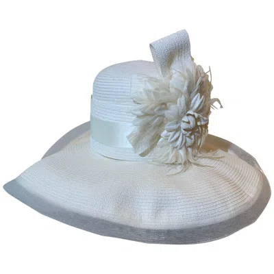 Pre-owned Maison Michel Custom  Off-white Milanese Straw Cartwheel Tall Crown Spring Hat In Gray