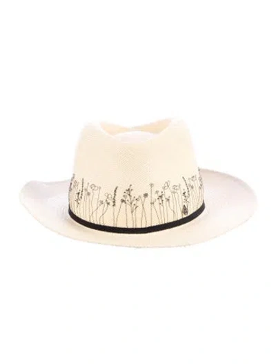 Pre-owned Maison Michel Embroidered Straw Fedora In Neutrals