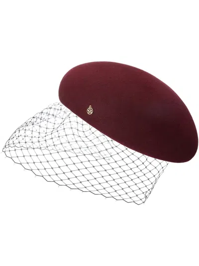 Maison Michel Emily Veil-detail Beret In Burgundy