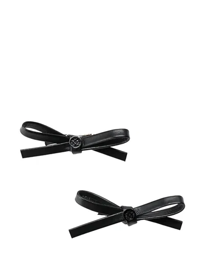Maison Michel Emma Bow-embellishment Leather Hair Clip (set Of Two) In Black