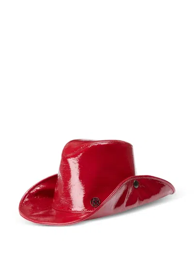 Maison Michel Enrico Patent Hat In Red