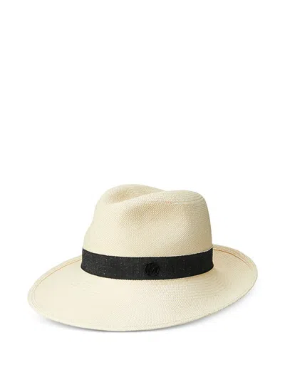 Maison Michel Virginie Wide Brim Hat Contrast Band In Neutral